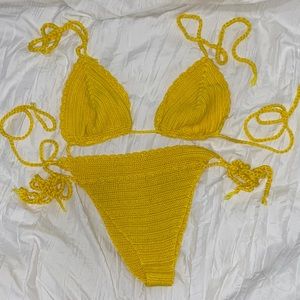 Yellow crochet bikini set